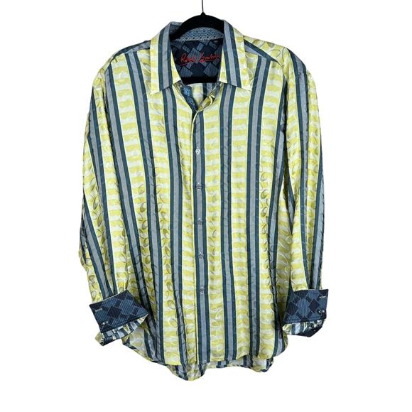 Robert Graham Button Down Stripes Accent Cuffs Silk Cotton Shirt Men's Large - Picture 1 of 10